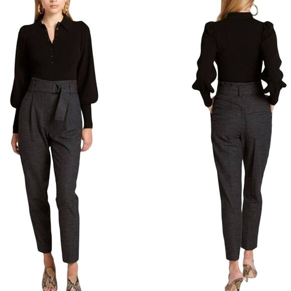 A.L.C. NWOT Diego Belted High Waisted Pinstripe Tapered Pant Gray Size 6 Pleated - Picture 1 of 10